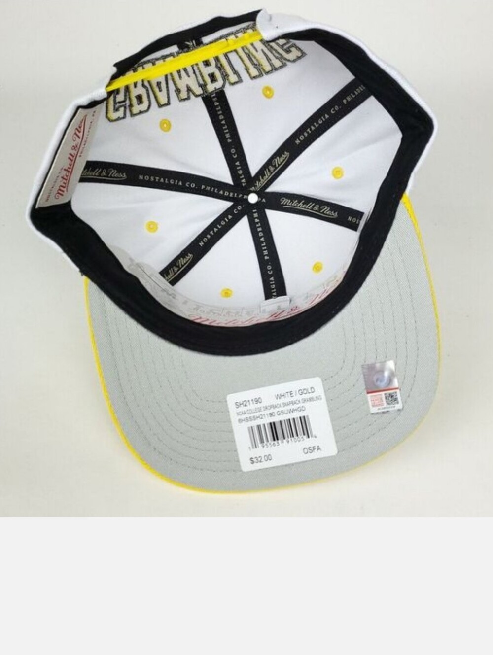 NWT Men's Mitchell & Ness White and Gold Grambling Tigers Snapback - Picture 6 of 7